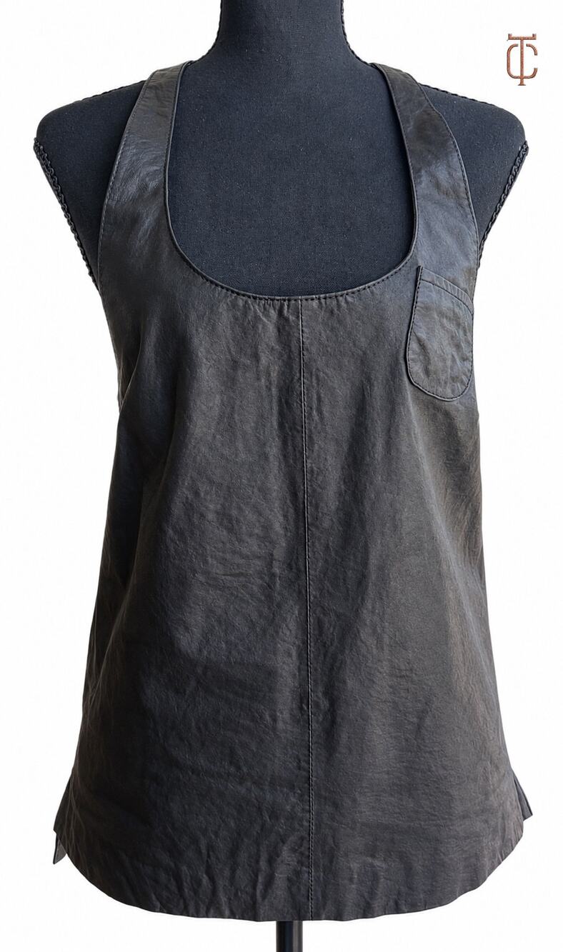 Women Dallin Chase Black 100% Leather Sleeveless Top Racerback Size XS NWT